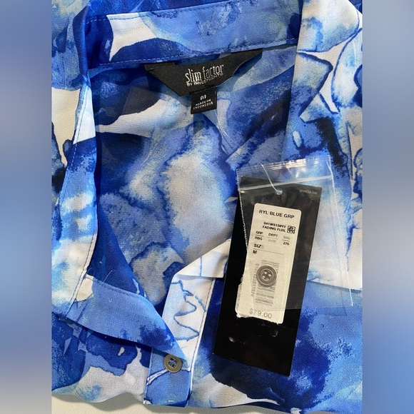 NEW Size M Slim Factor Investments 3/4 Sleeve Button Front Long Top Blue $79 - Picture 11 of 11